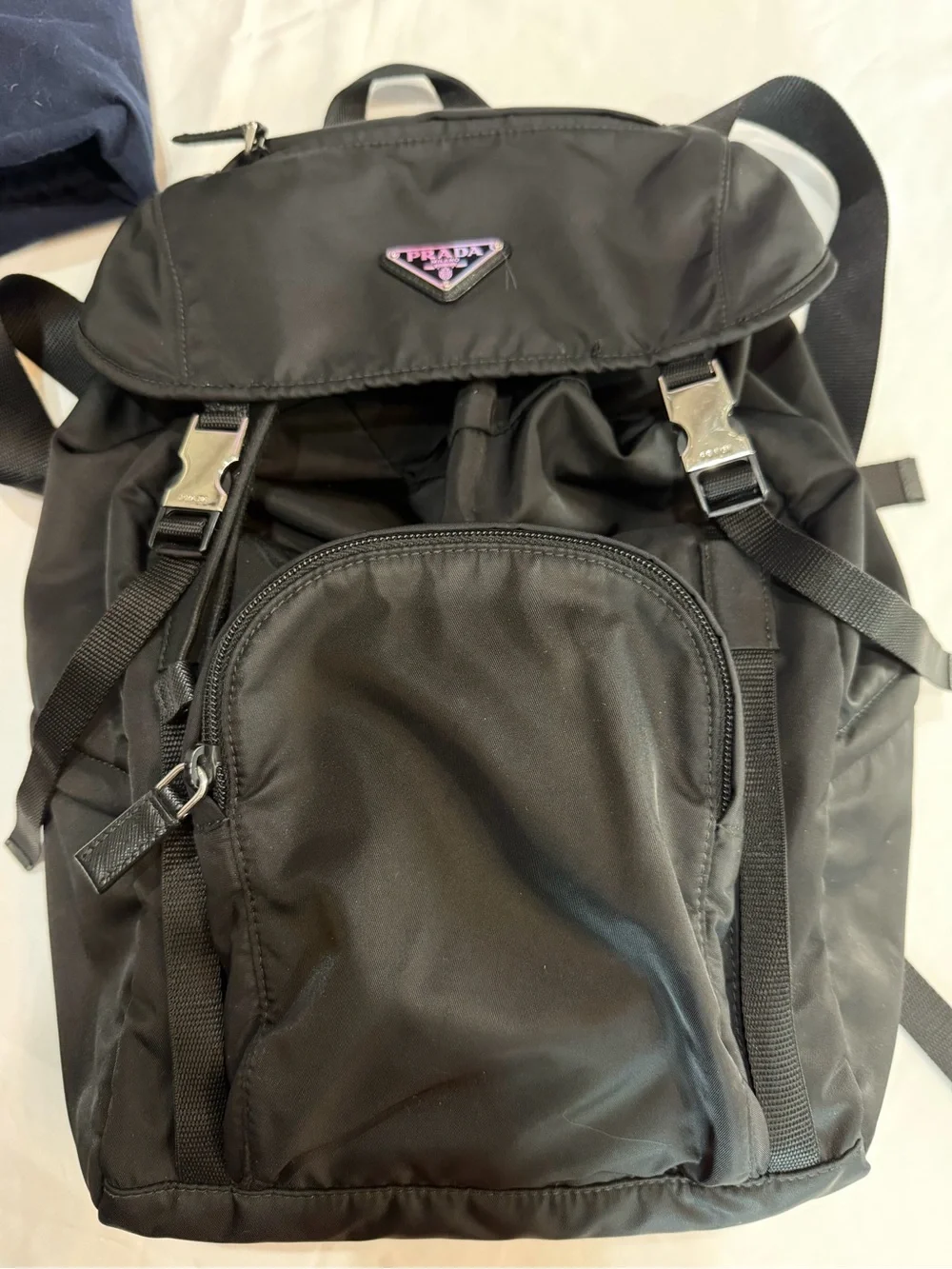 Prada Black Tessuto Nylon Montagna Double Buckle Backpack